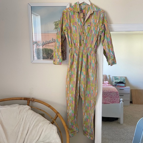 Lucy & Yak Frankie Spellout Colorblock Pastel Boilersuit Coveralls Jumpsuit - Picture 2 of 5